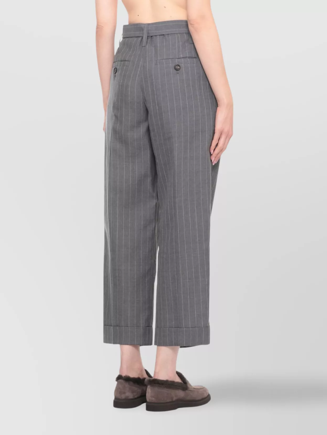 Brunello Cucinelli Wide Leg Pinstriped Trousers And Belt In Gray