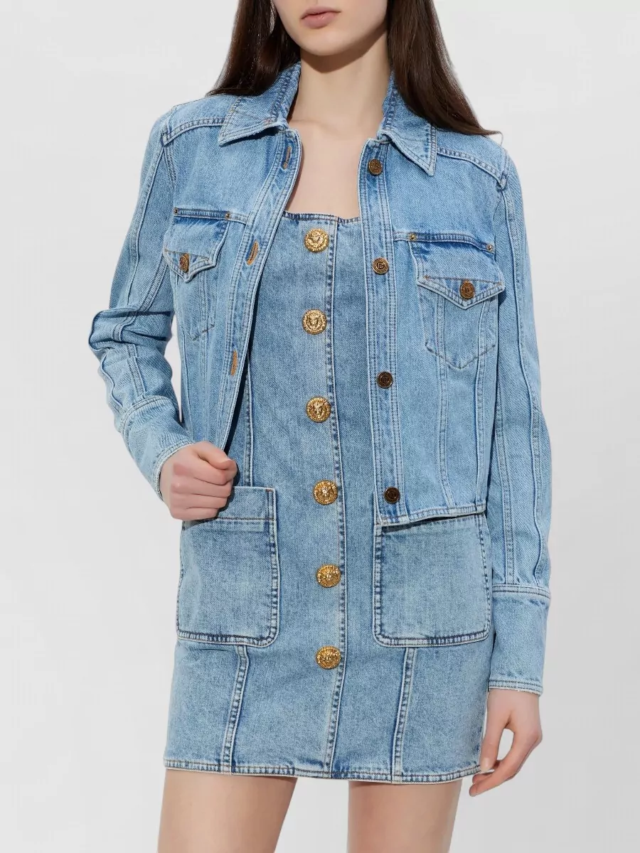 Balmain Denim Jacket Long Sleeves Chest Pockets