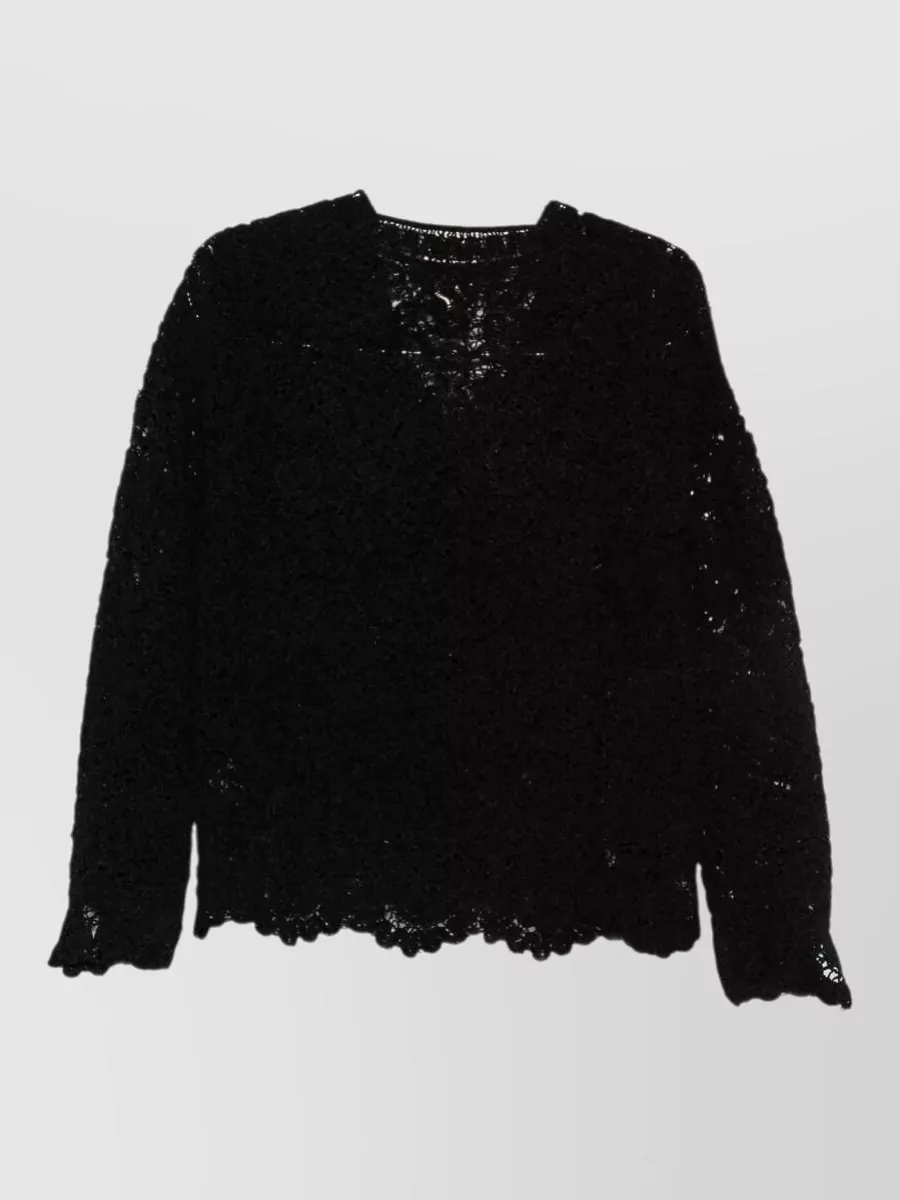 Semicouture lace v-neck long-sleeve knitted top