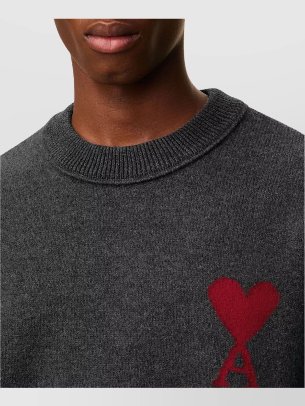 Ami Paris Heart Intarsia Wool Knit Crewneck Sweater