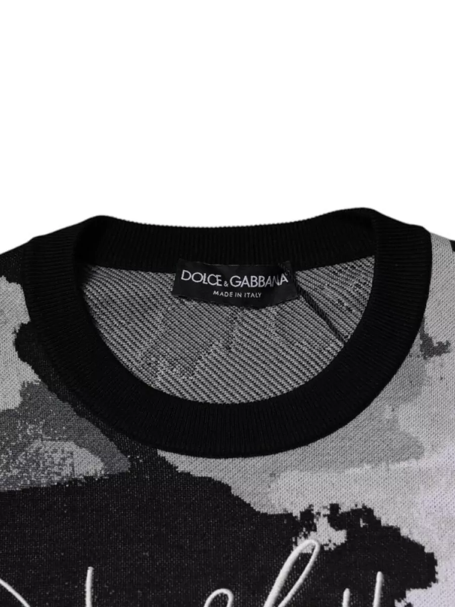 Dolce&Gabbana Silk Camouflage Crew Neck Pullover Sweater