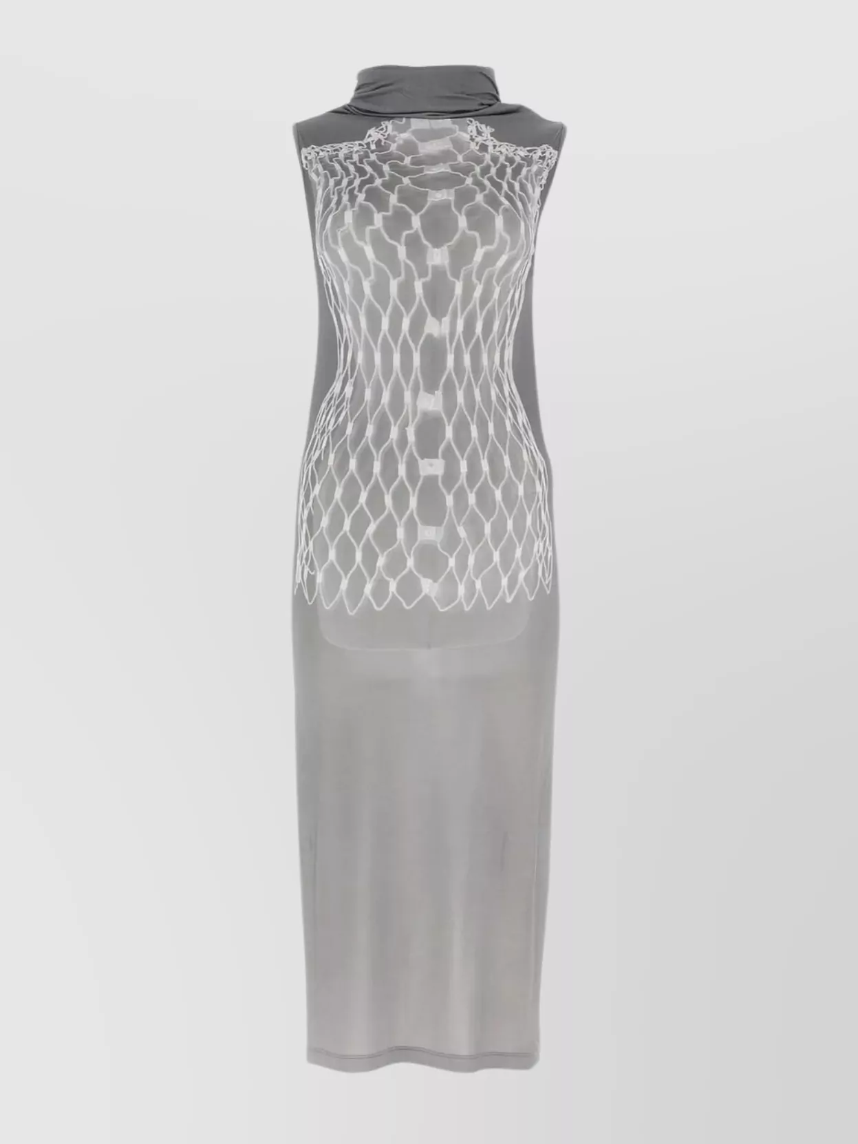 Shop Mm6 Maison Margiela Structured Dress With Sheer Overlay And Geometric Pattern In Grey