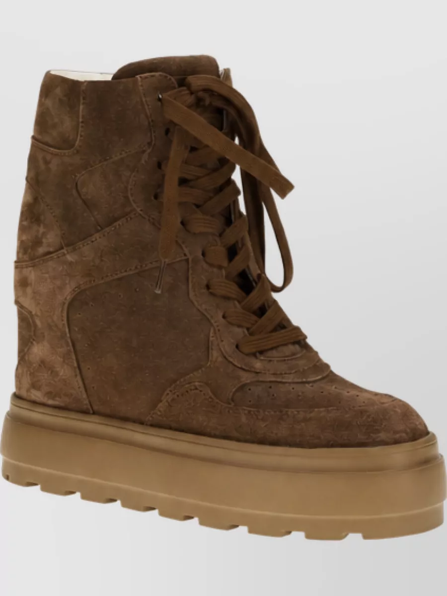 Casadei Suede Leather Lace-Up Wedge High-Top Sneakers