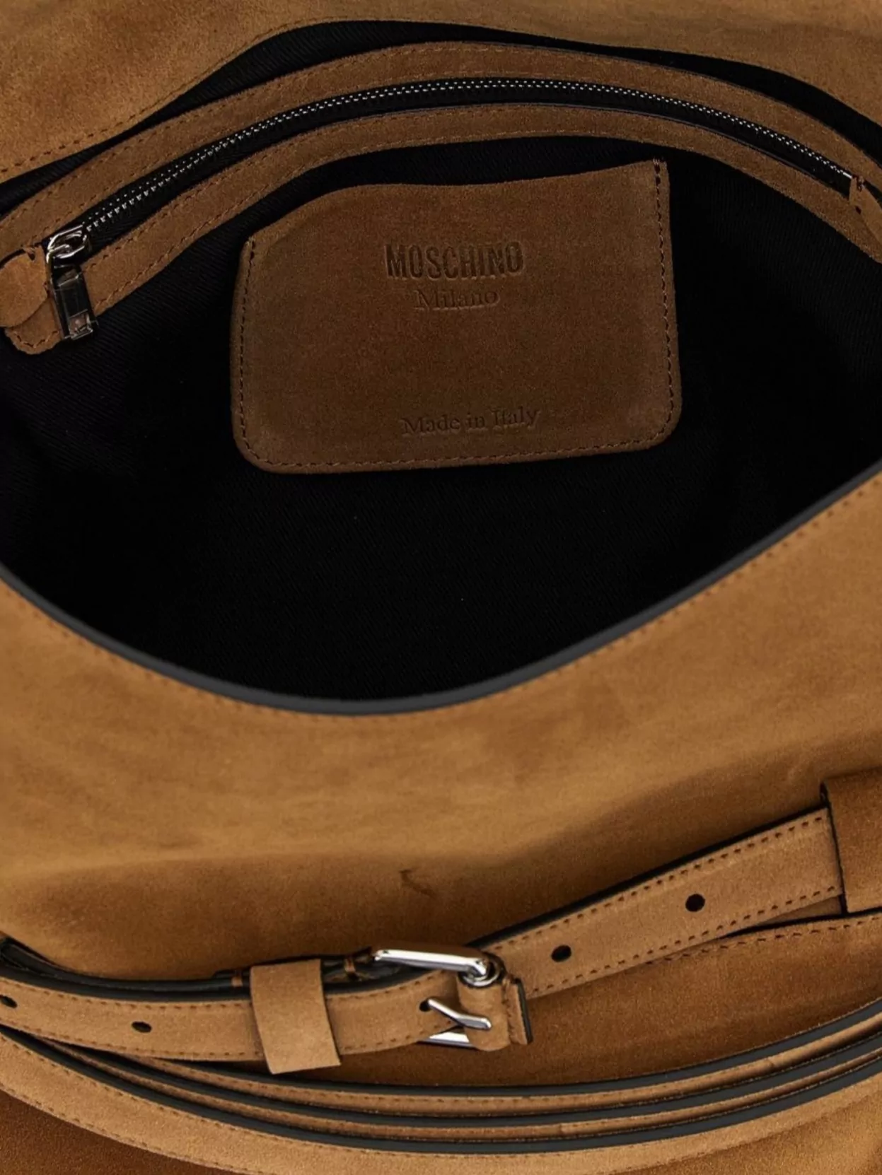 Moschino Adjustable Strap Suede Shoulder Bag