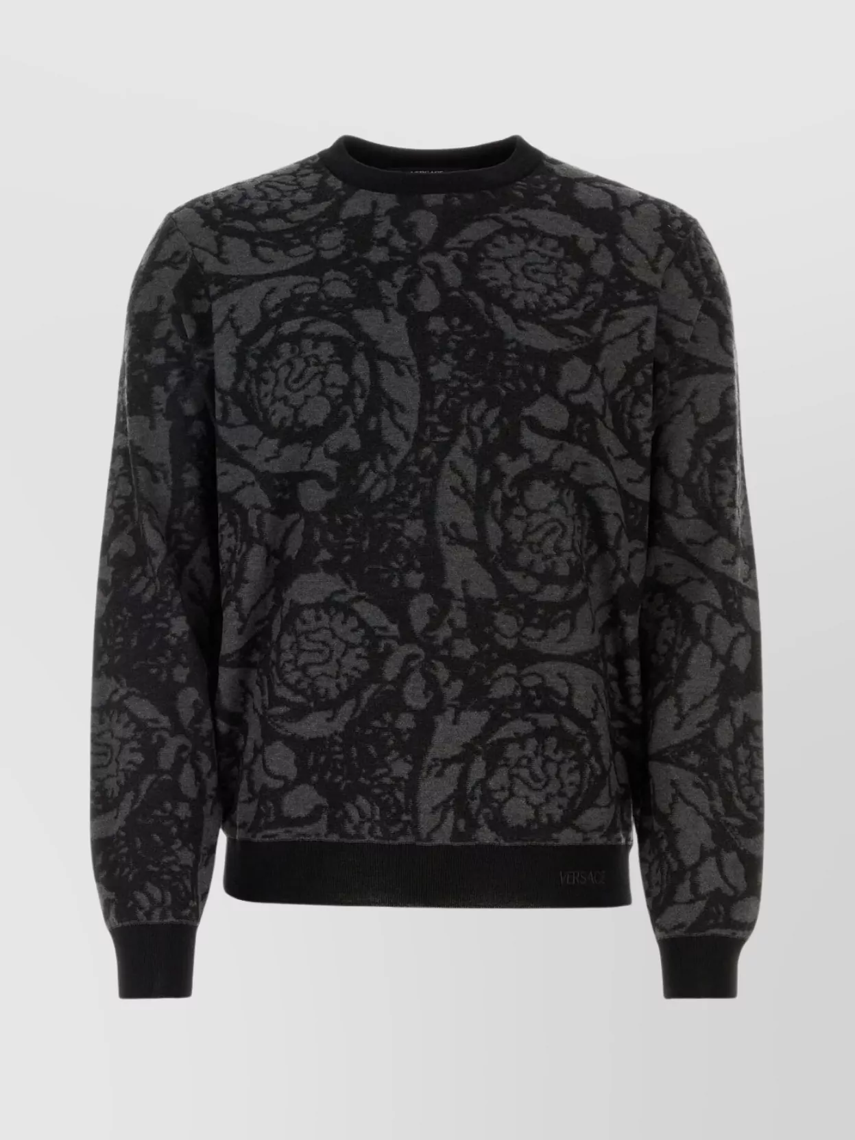 Shop Versace Embroidered Crew-neck Wool Blend Sweater In Black