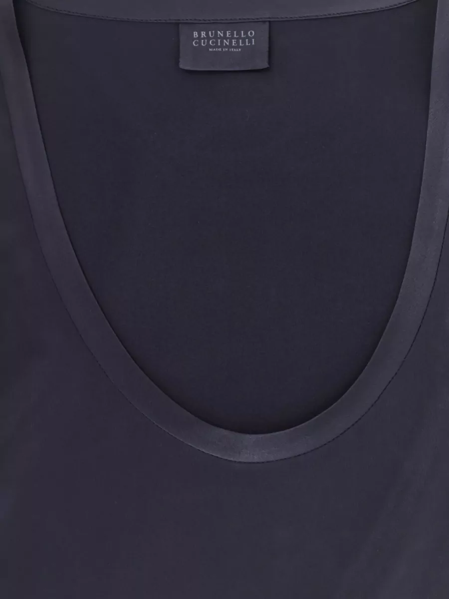 Brunello Cucinelli Silk Scoop Neck Sleeveless Tank Top