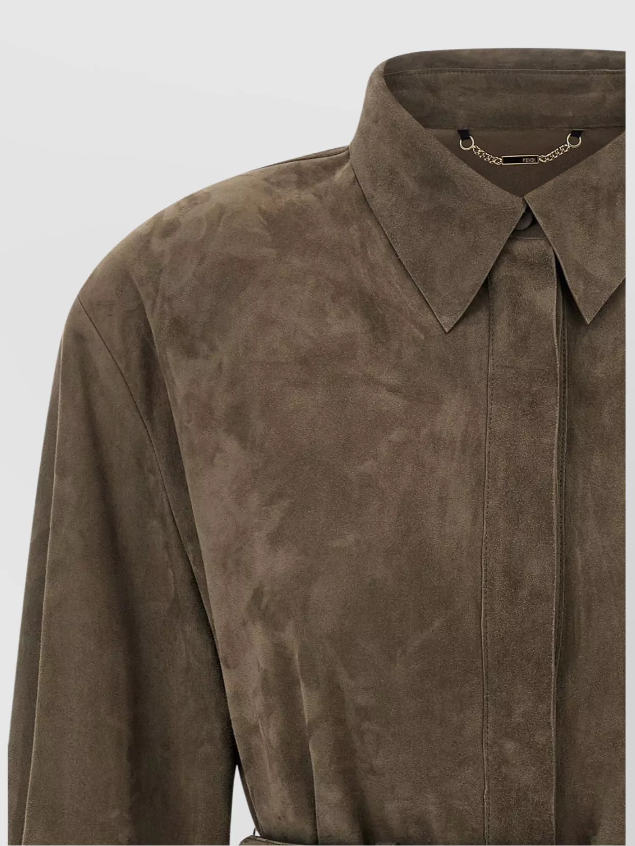 Fendi Longline Collared Shirt Belted Waist In Green