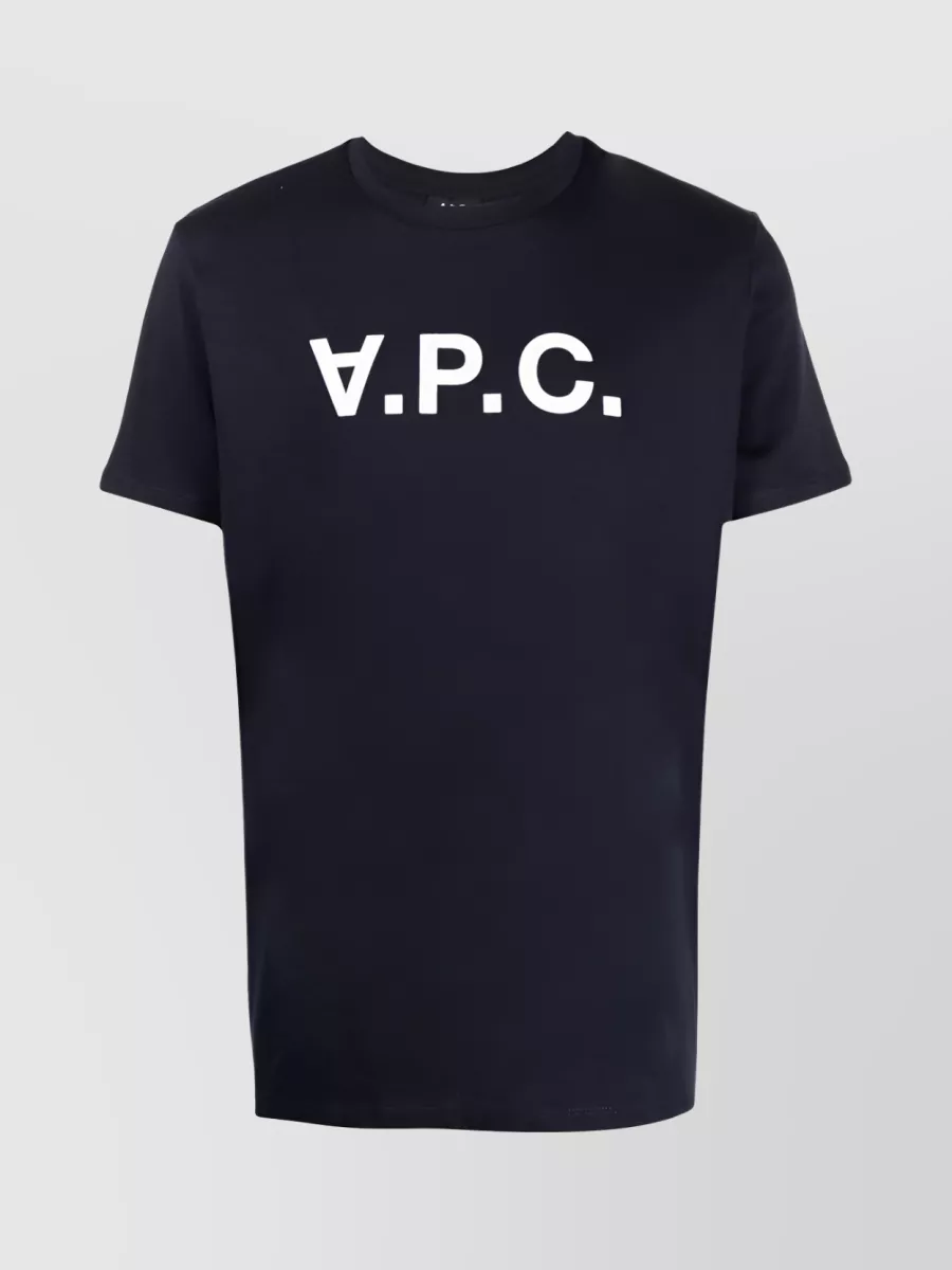 Shop Apc Logo Print Round Neck T-shirt In Blue