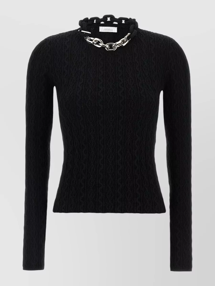 Paco Rabanne ribbed wool cashmere crew neck sweater