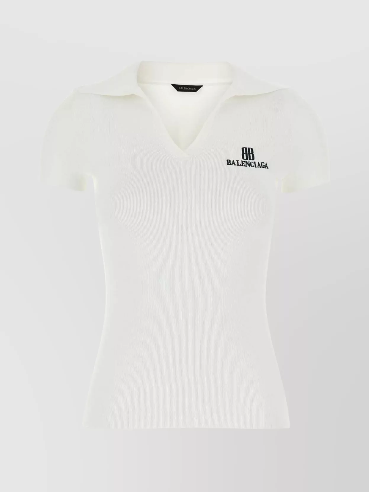 Balenciaga Collared Neck Ribbed Texture Short Sleeves Polo In White