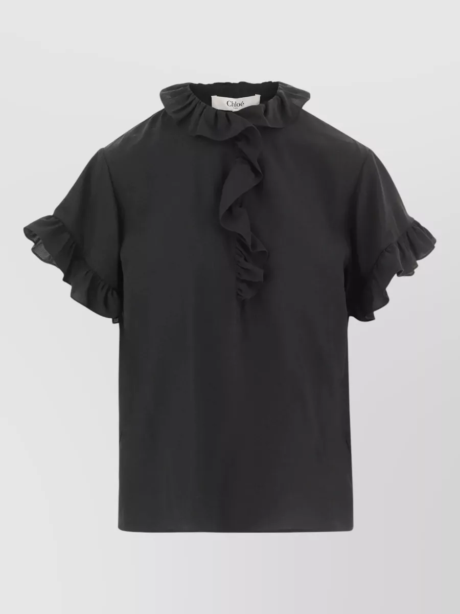 Chloé Silk Ruffled Short-Sleeve Blouse