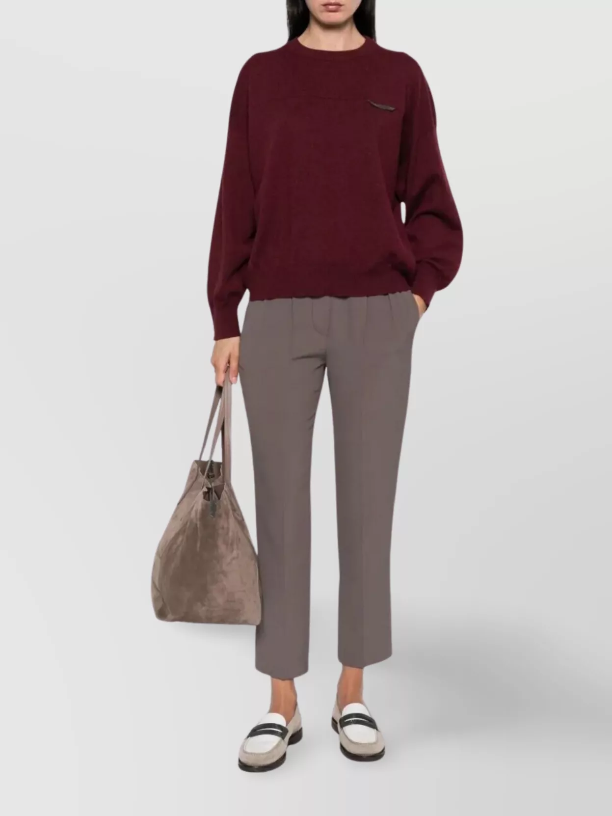 Brunello Cucinelli Crew Neck Cashmere Sweater With Embroidered Detail In Multi