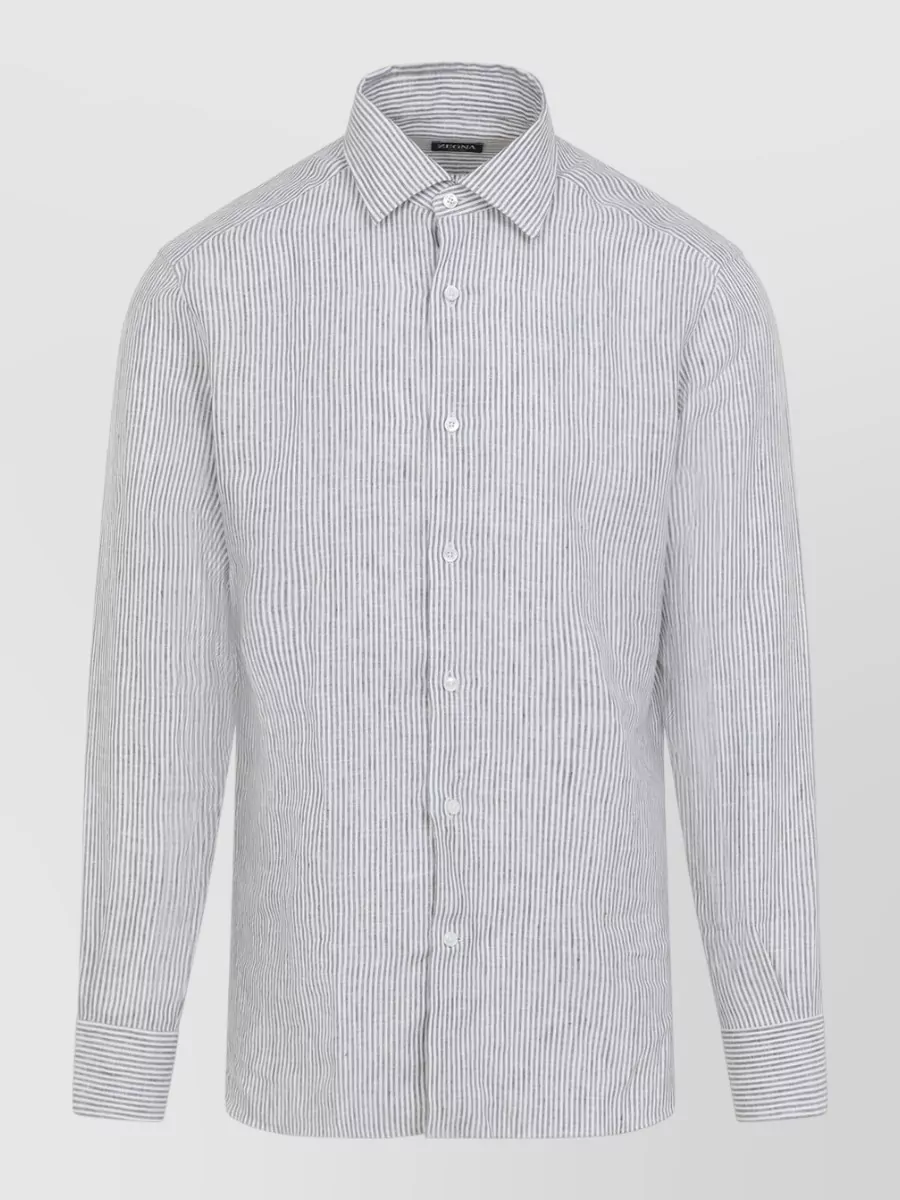 Zegna Striped Linen Long-Sleeve Shirt