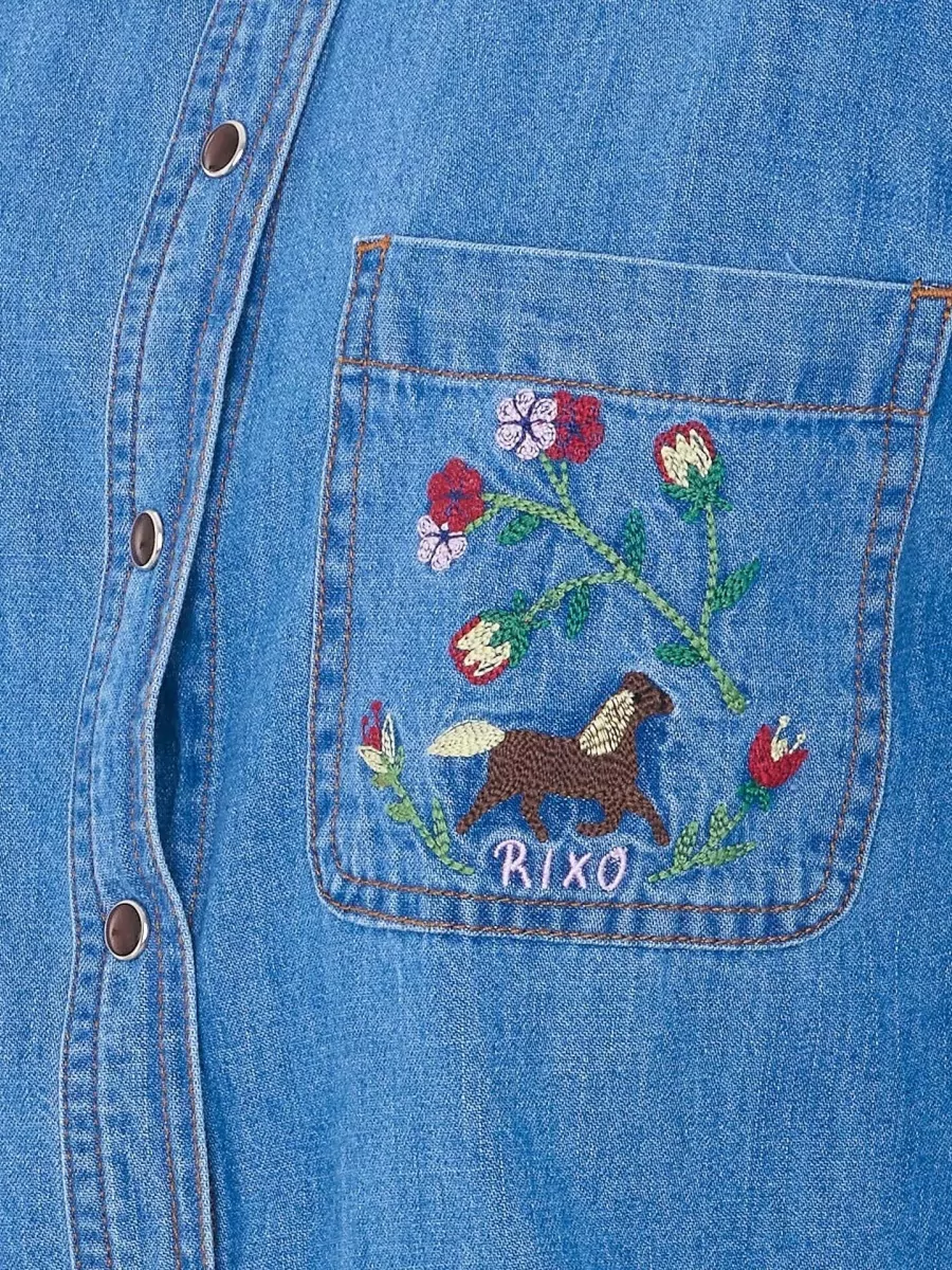 Rixo Shirt Long Sleeves Embroidered Collar Front Pocket