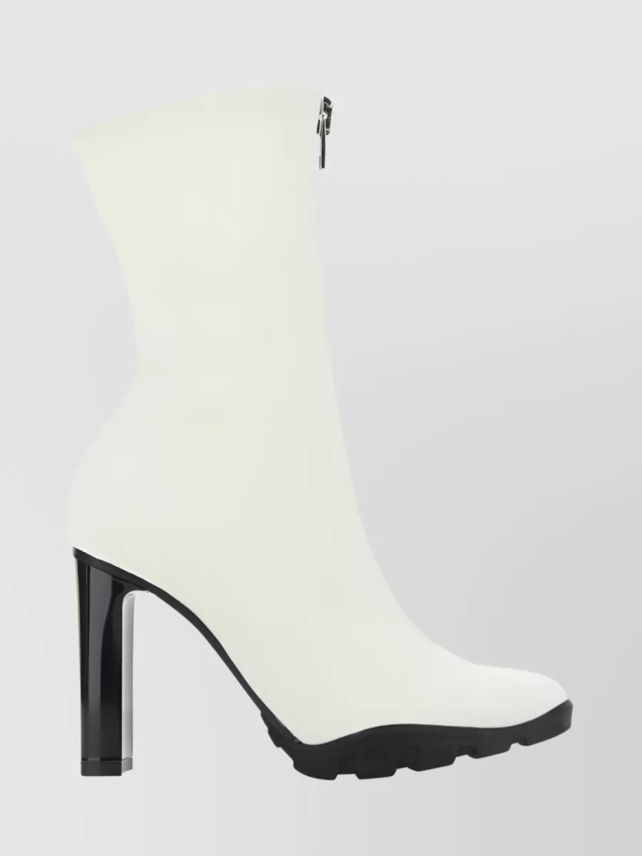 Shop Alexander Mcqueen Front Zip Heeled Leather Boots In White