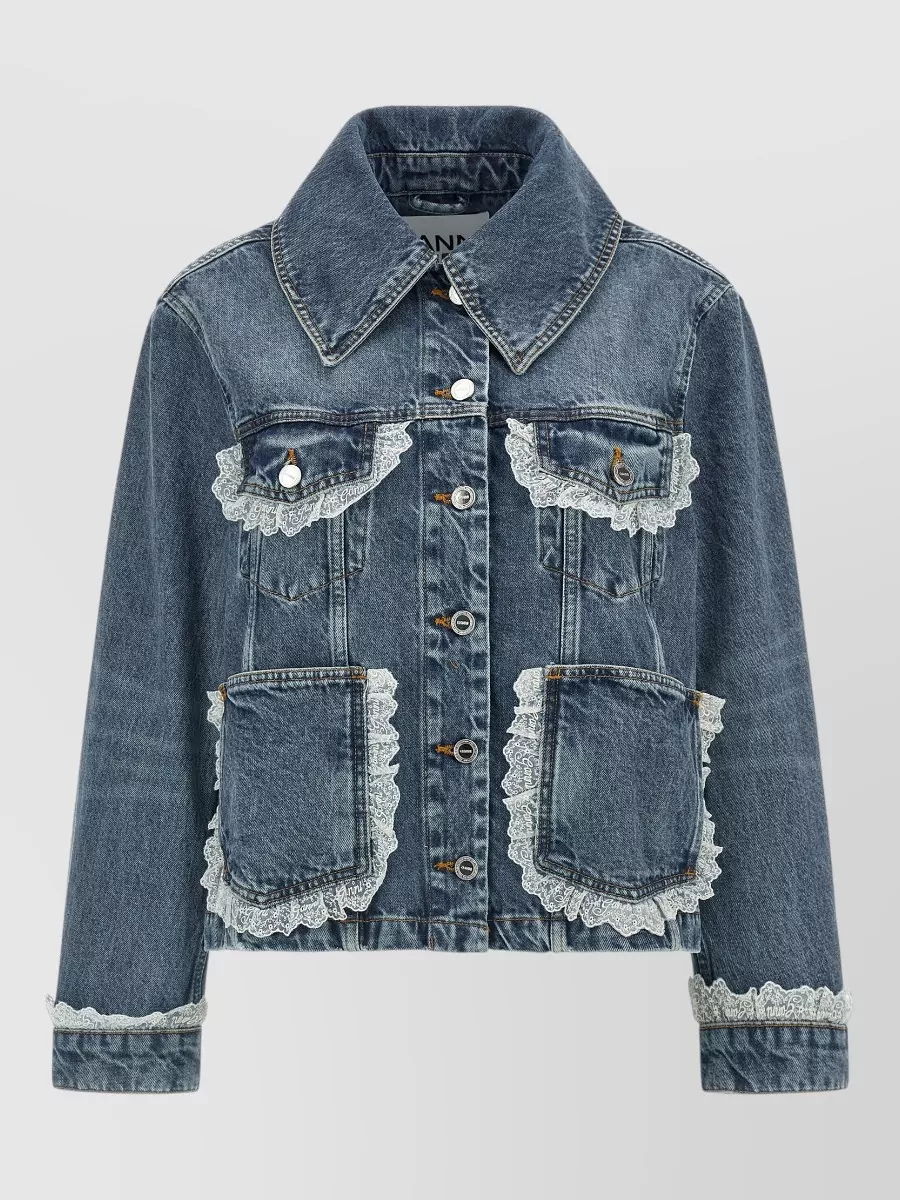 Ganni denim lace-trim jacket