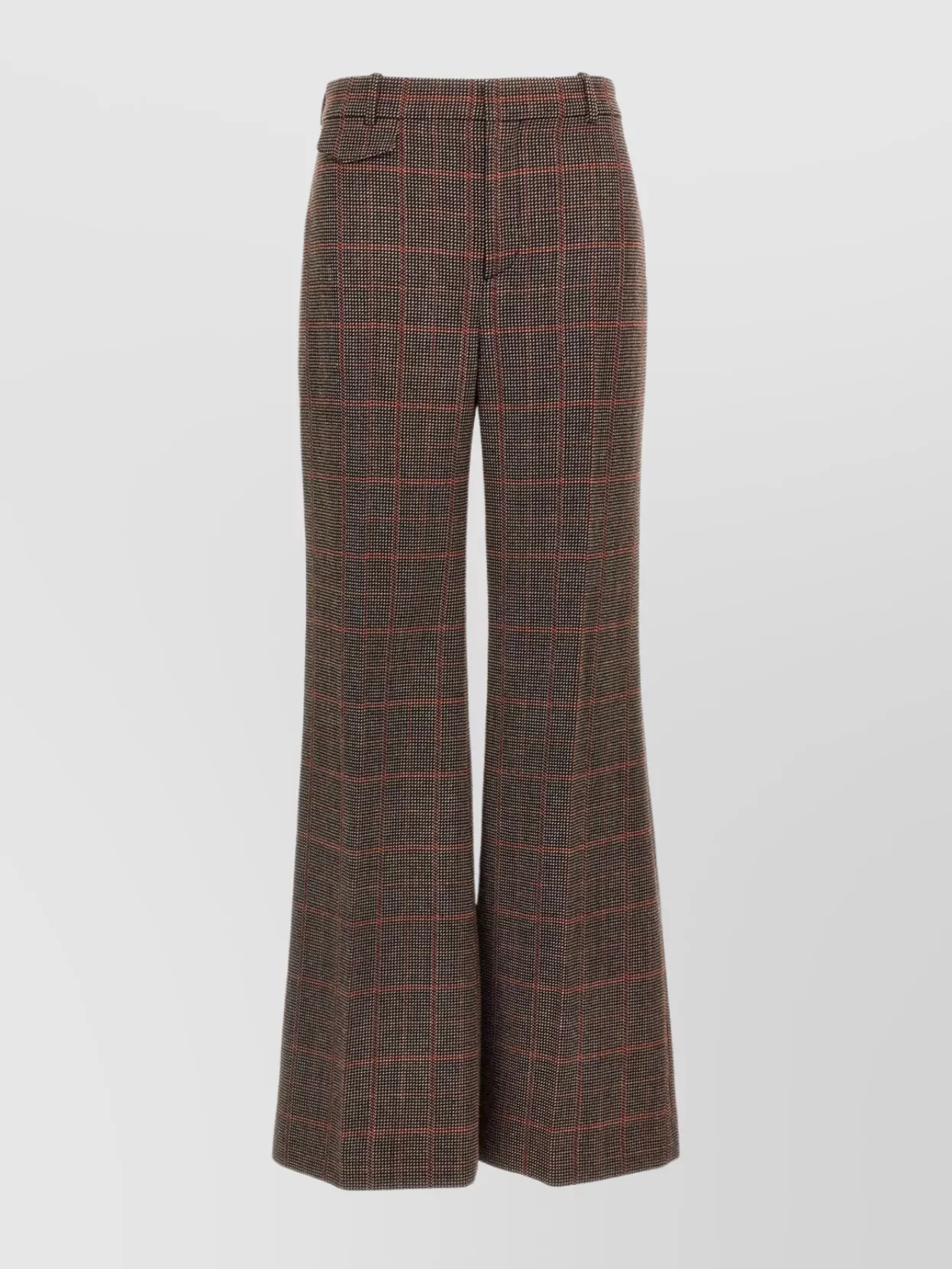 Chloé Flared Leg Wool Check Trousers