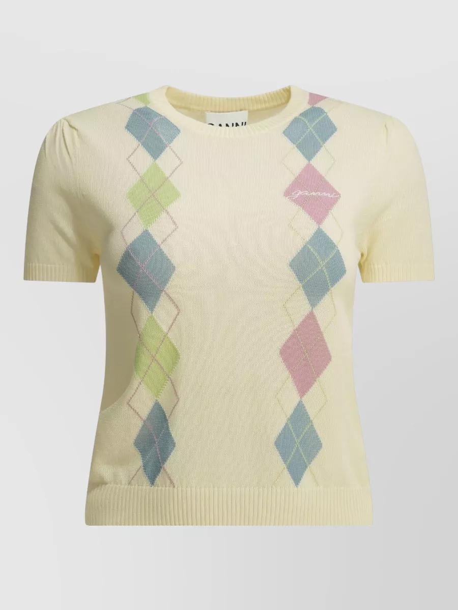 Ganni Organic Cotton Argyle Crewneck Sweater