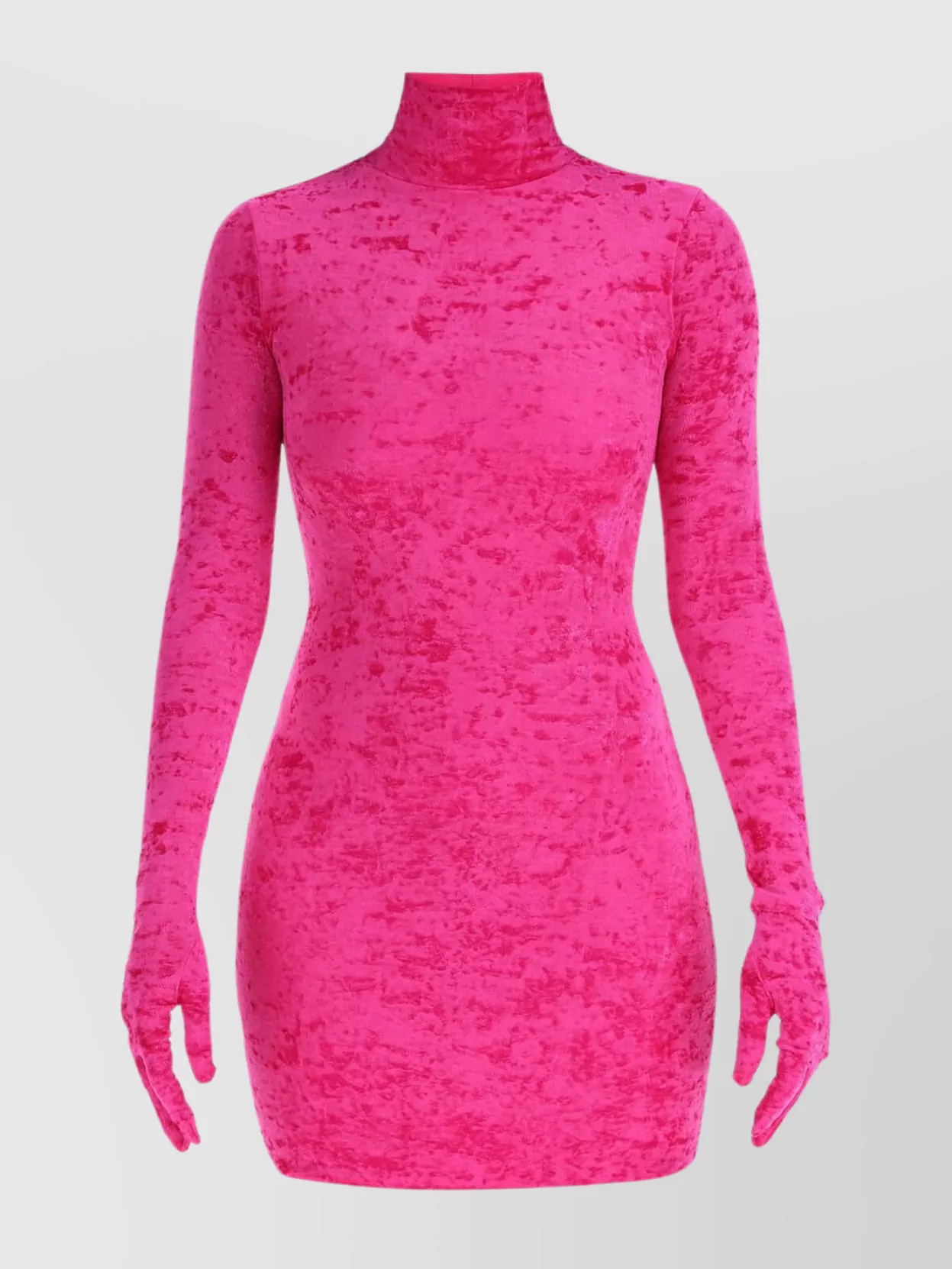 Shop Vetements Chenille Turtleneck Mini Dress With Built-in Gloves In Pink