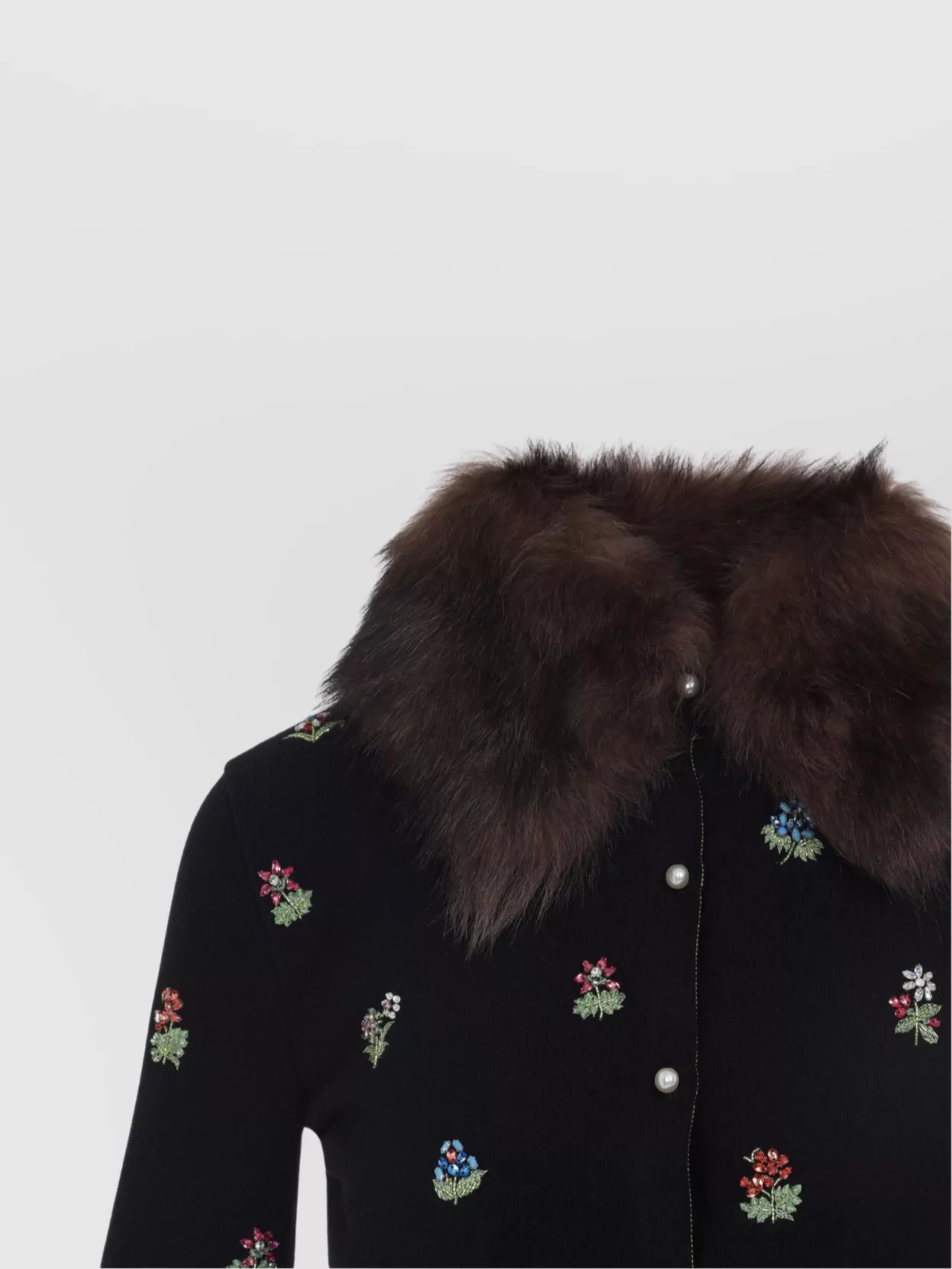 Valentino Wool Cardigan With Detachable Fur Collar In Black
