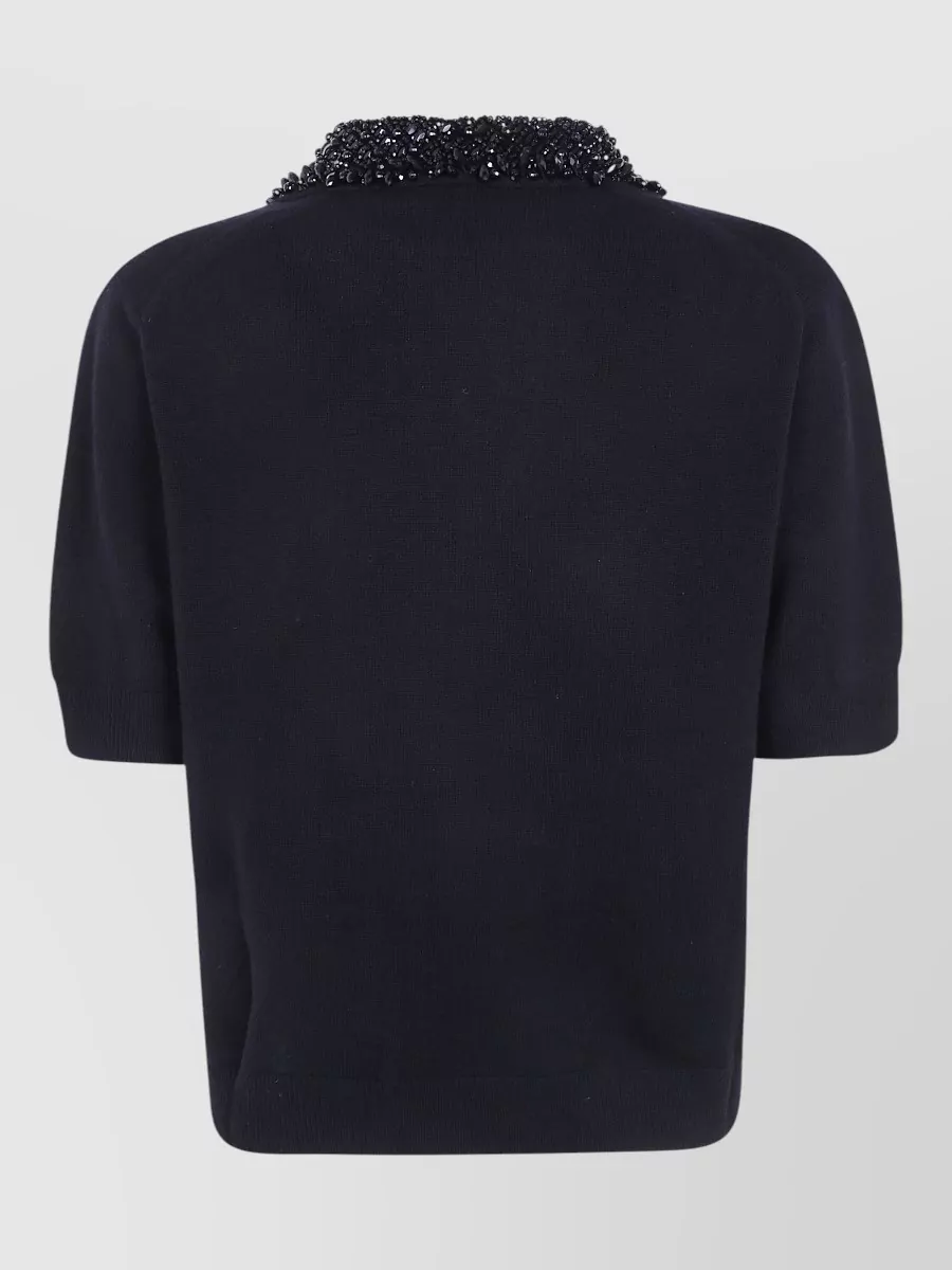Semicouture Cashmere-Blend Short-Sleeve Polo Neck Jumper