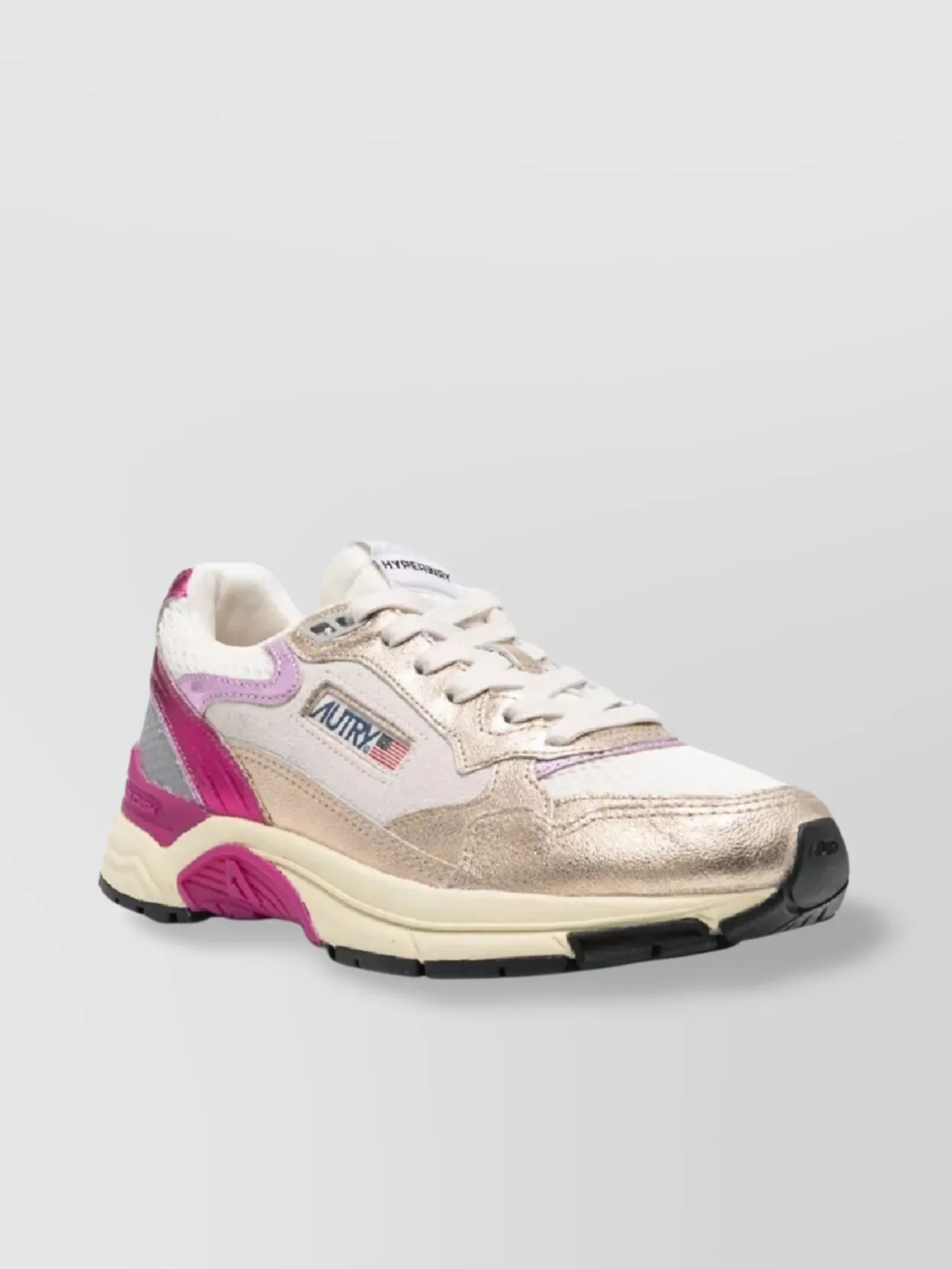 Autry Low Hyperway Sneakers With Mesh Panels And Metallic Accents In Neutral