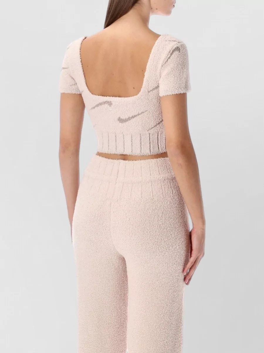 Nike Bouclé Cropped Square Neck Short Sleeve Top
