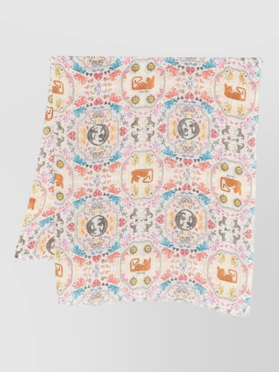 Faliero Sarti silk modal graphic-print frayed-edge scarf