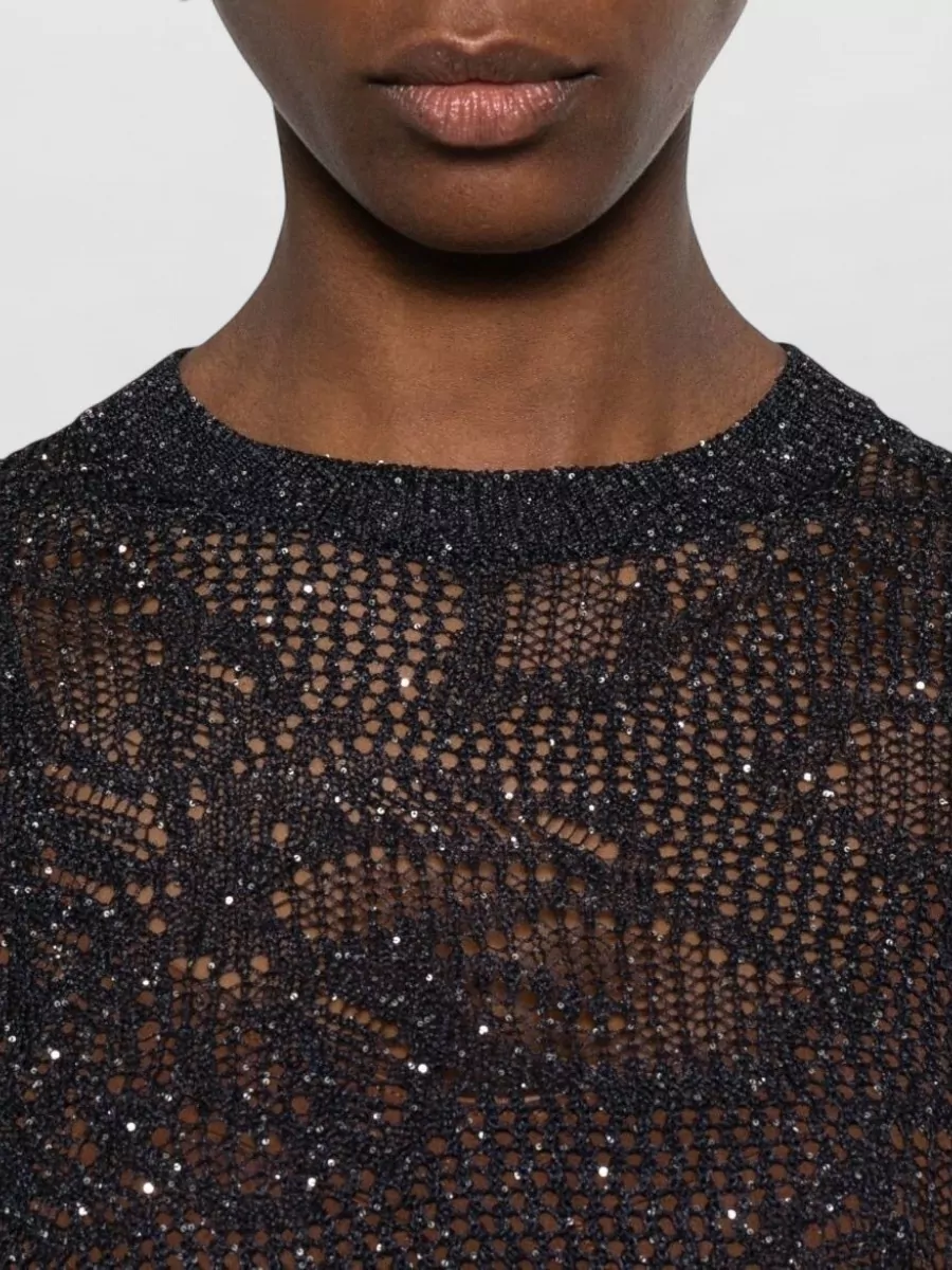Fabiana Filippi Embellished Open-Knit Short-Sleeve T-Shirt
