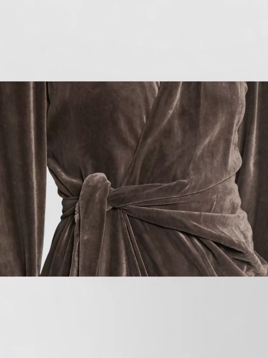 Rick Owens Silk Velvet Draped Wrap V-Neck Maxi Dress