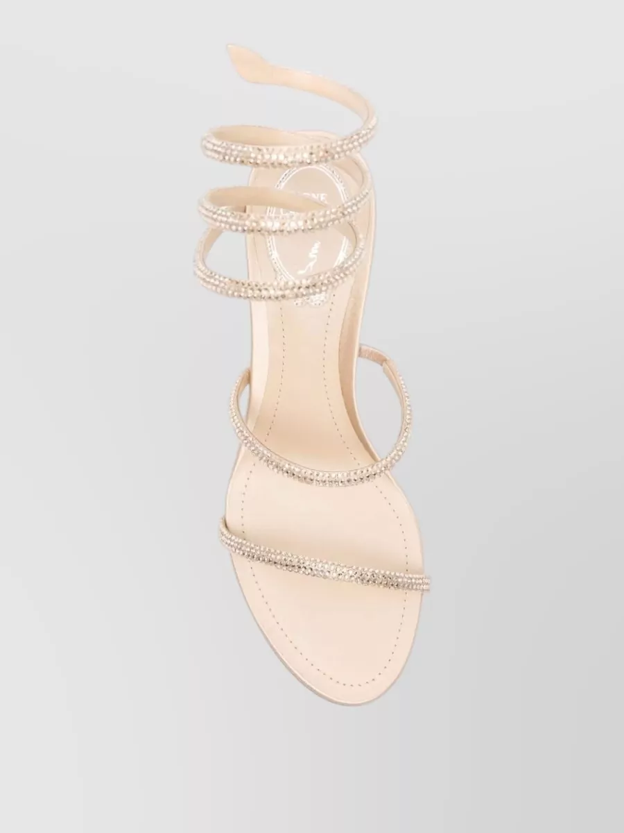 Rene Caovilla Satin Rhinestone-Embellished Spiral-Strap Block-Heel Sandals