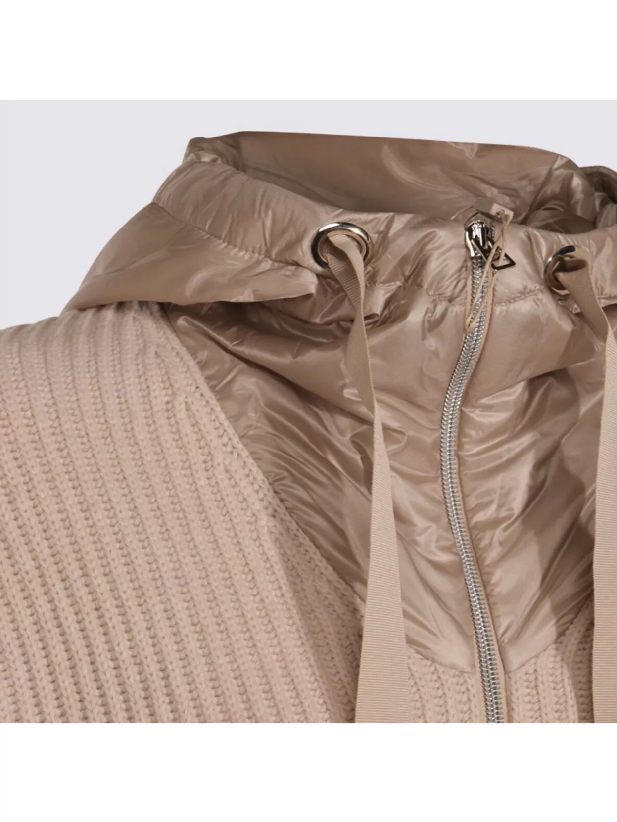 Herno Ribbed Capes Hood Drawstring Detail Front Pockets In Brown