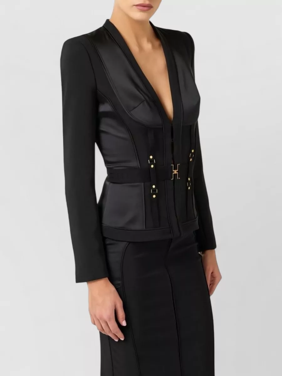 Elisabetta Franchi Single-Breasted Belted V-Neck Fitted Jacket