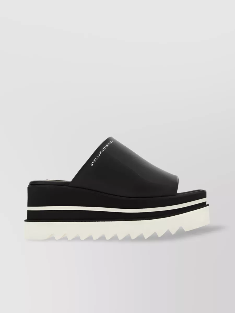 Shop Stella Mccartney Platform Sole Slip-on Sandals With Logo Print In Black
