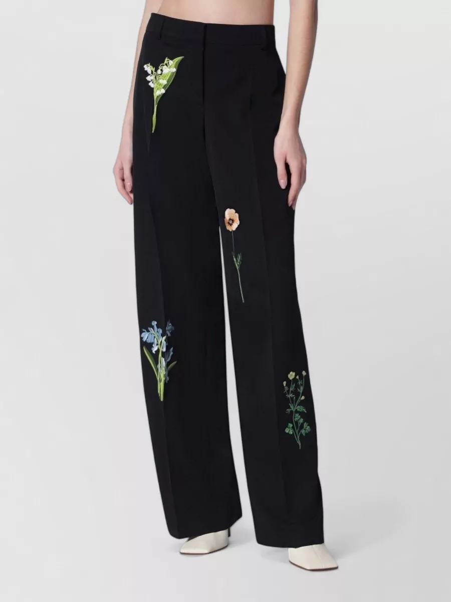 Stella Mccartney Wool Trousers Floral Embroidery Wide Leg
