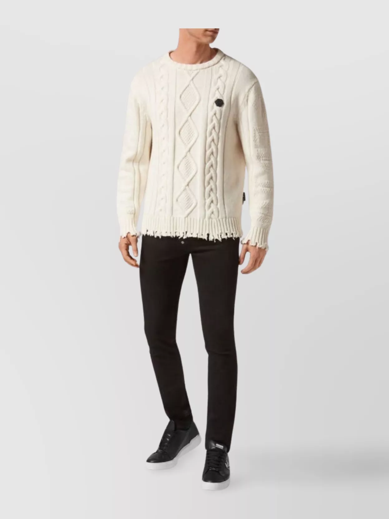 Philipp Plein Knitwear Crew Neck Frayed Hem Sweater