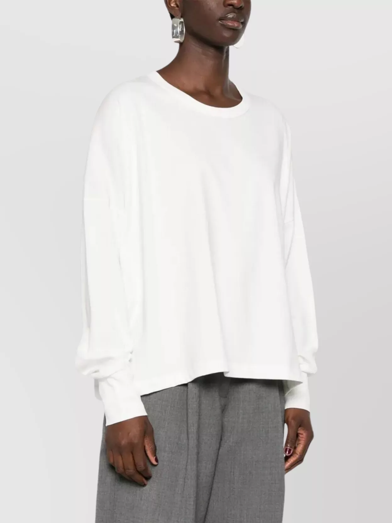 Studio Nicholson Long Sleeve Knit T-shirt With Crew Neck In White