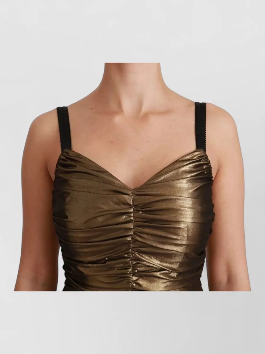 Dolce&Gabbana Silk Metallic Ruched Midi Dress