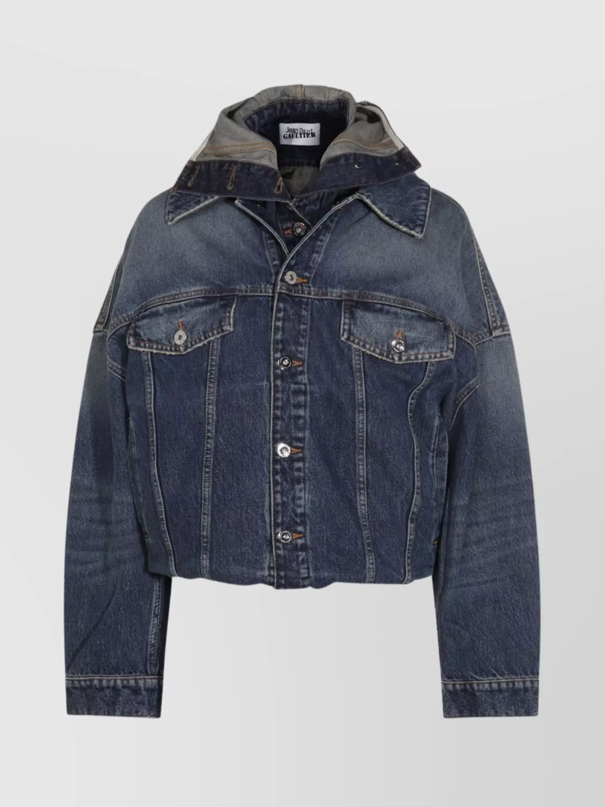 Jean Paul Gaultier Stitched Contrast Hooded Jacket With Front Pockets In Blue