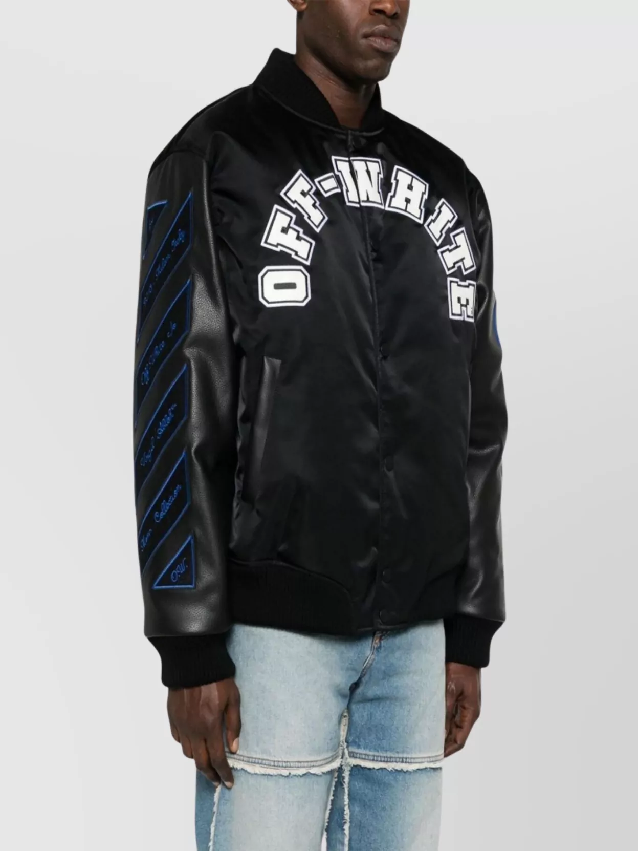 Off-White Sleeve Contrast Jacket Front Pockets Ribbed