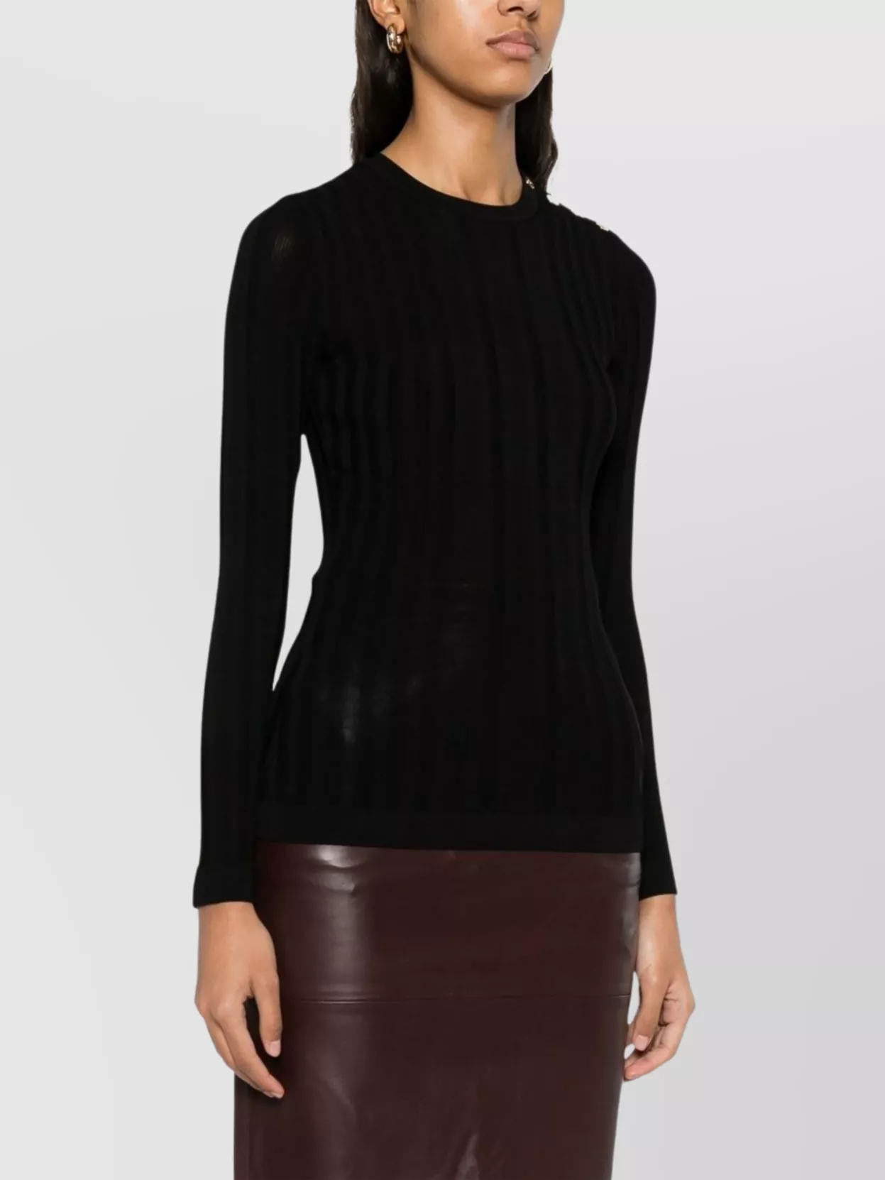 Elisabetta Franchi Ribbed Crewneck Sweater Button Detail