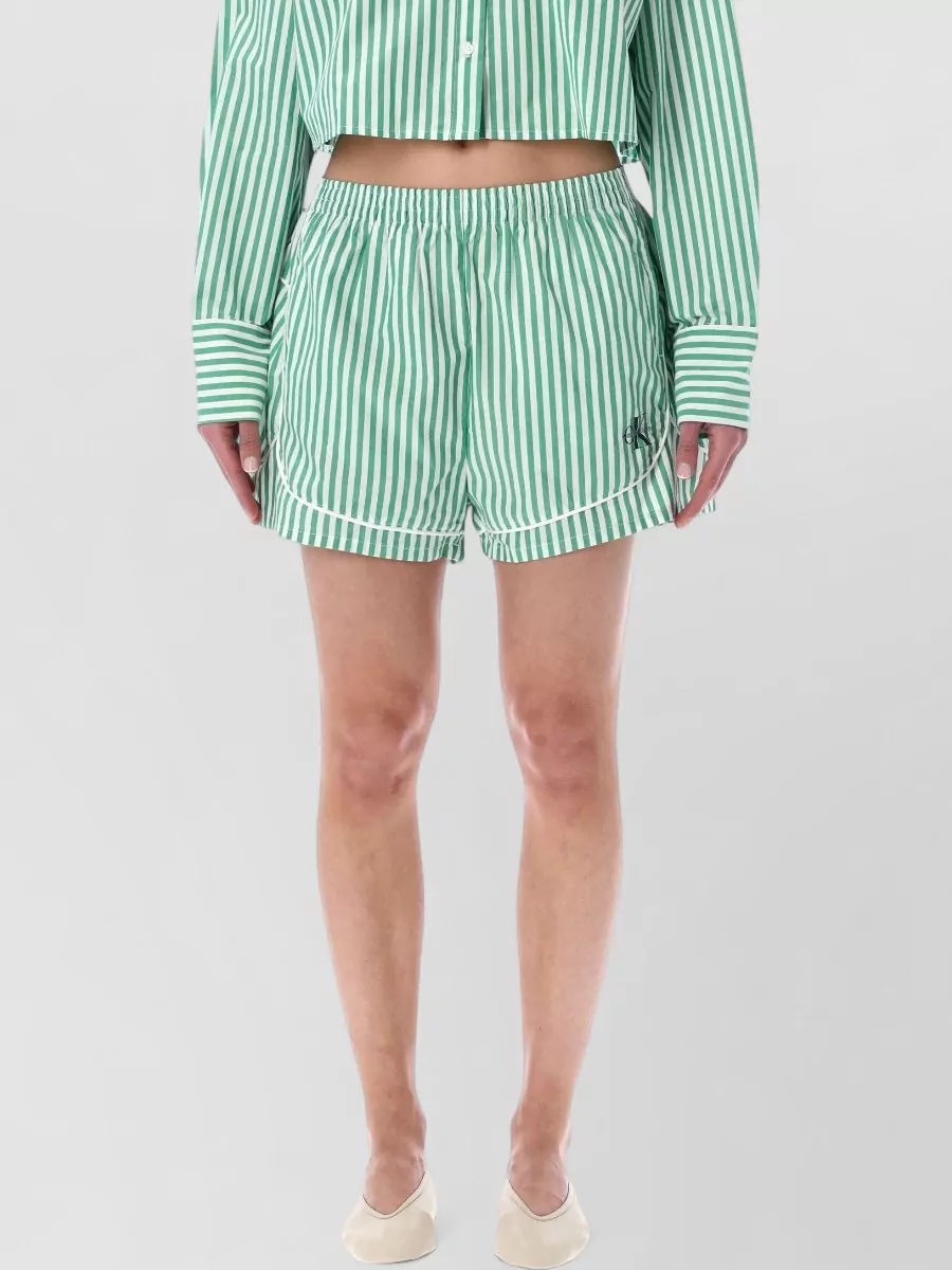 Calvin Klein striped paneled cotton knee-length pajama shorts