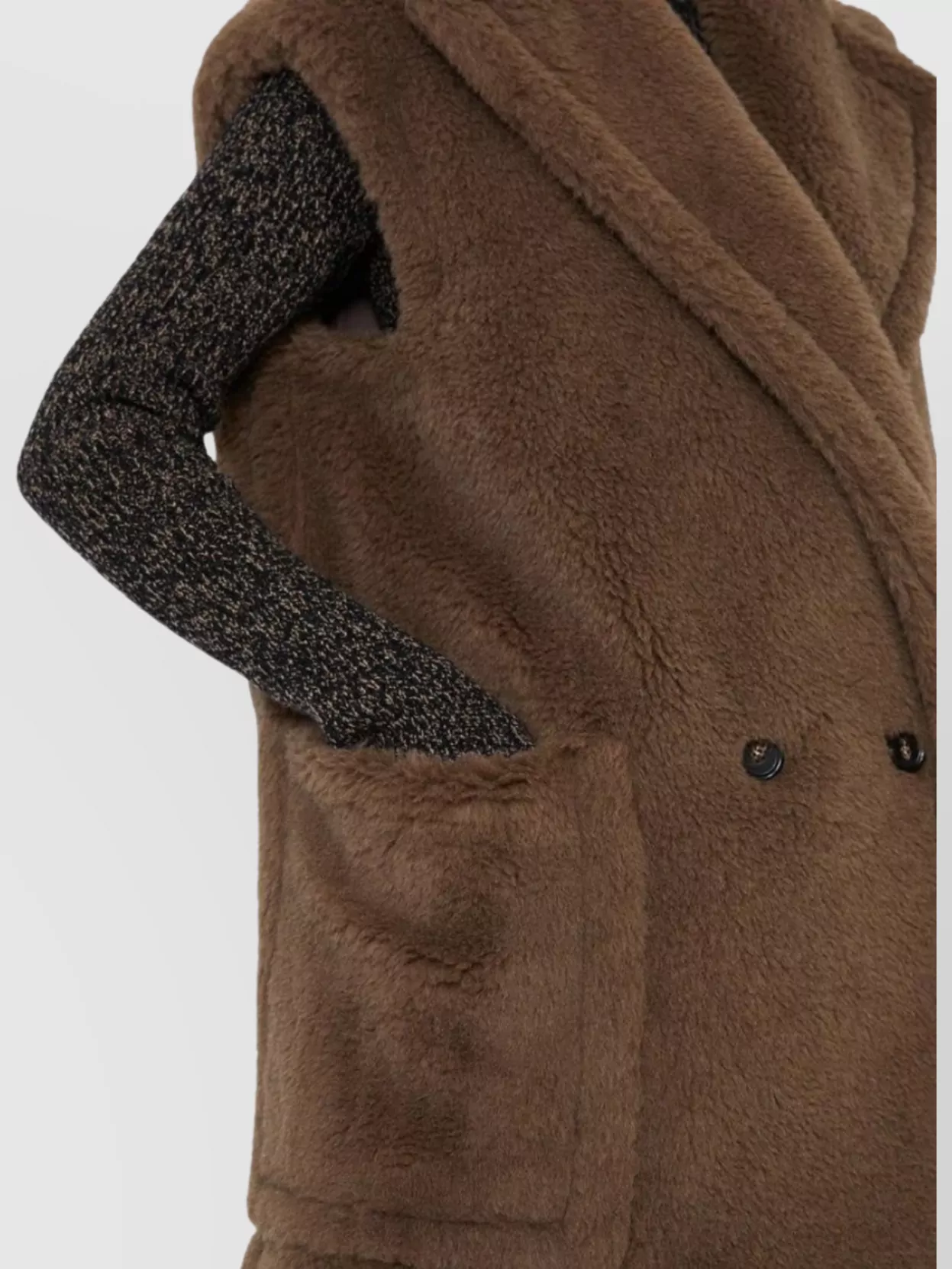 Max Mara Oversized Double-breasted Teddy Vest Coat In Brown