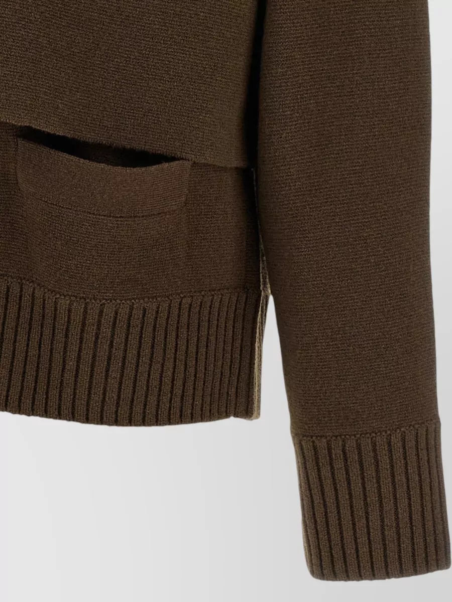 Sacai Wool Cutout V-Neck Long-Sleeve Cardigan
