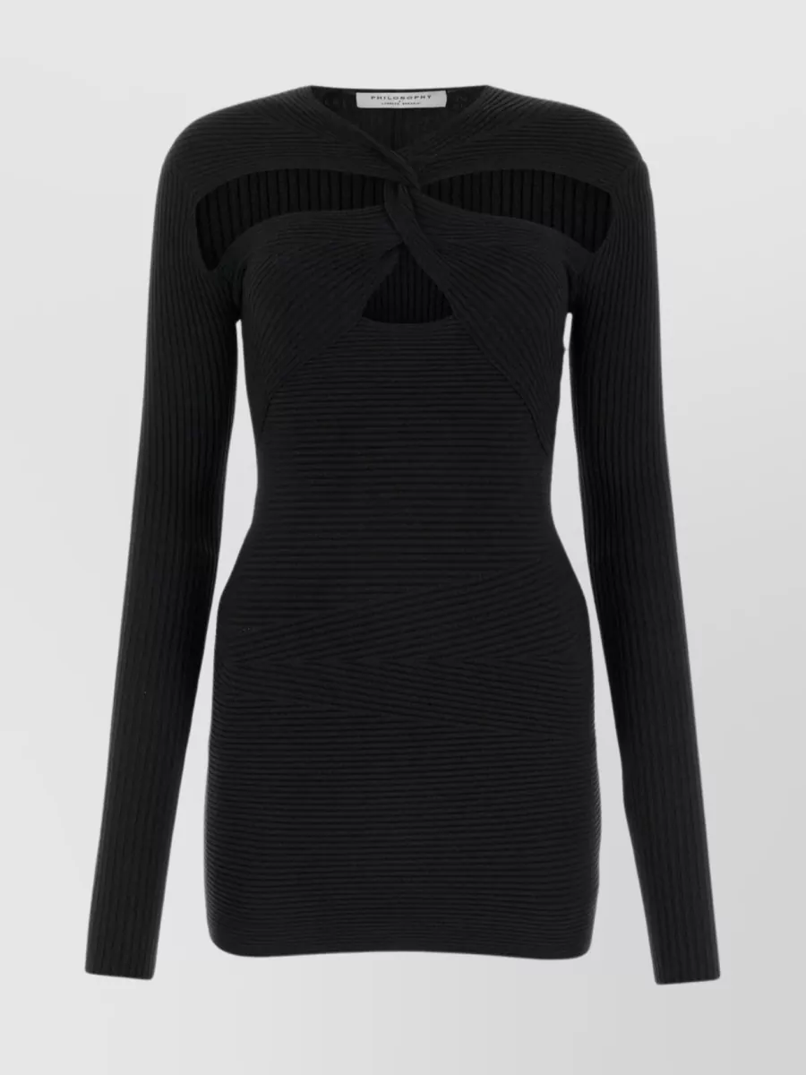 Shop Philosophy Di Lorenzo Serafini Mini Dress With Long Sleeves And V Neckline In Black