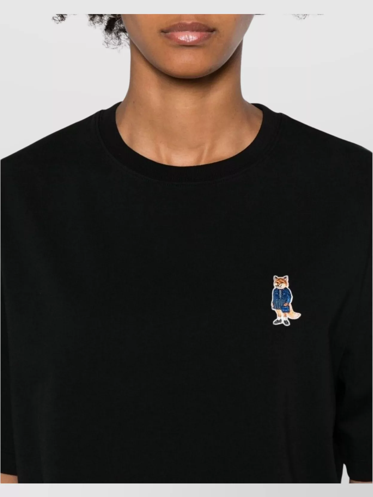 Maison Kitsuné Fox Embroidered Cotton Crew Neck T-Shirt