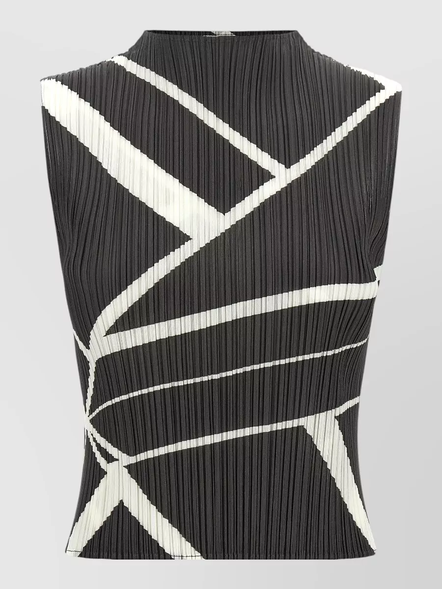 Pleats Please Issey Miyake pleated sleeveless high-neck printed top
