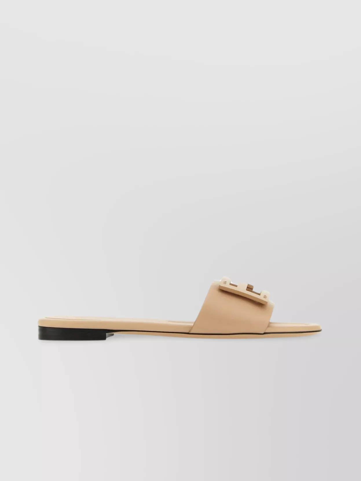 Shop Fendi Leather Baguette Slide Sandals In Beige