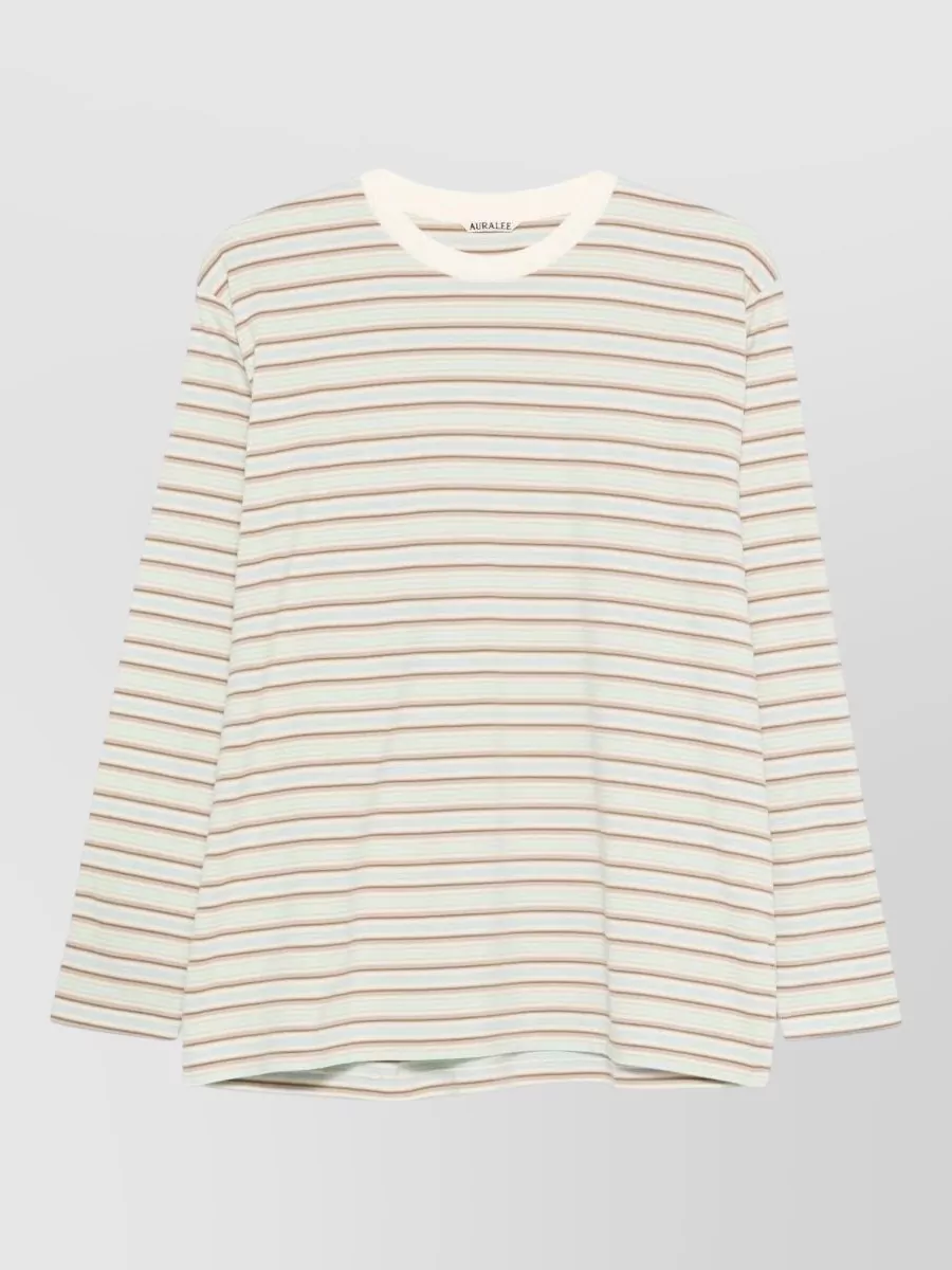 Auralee Cotton striped crew neck long sleeve shirt