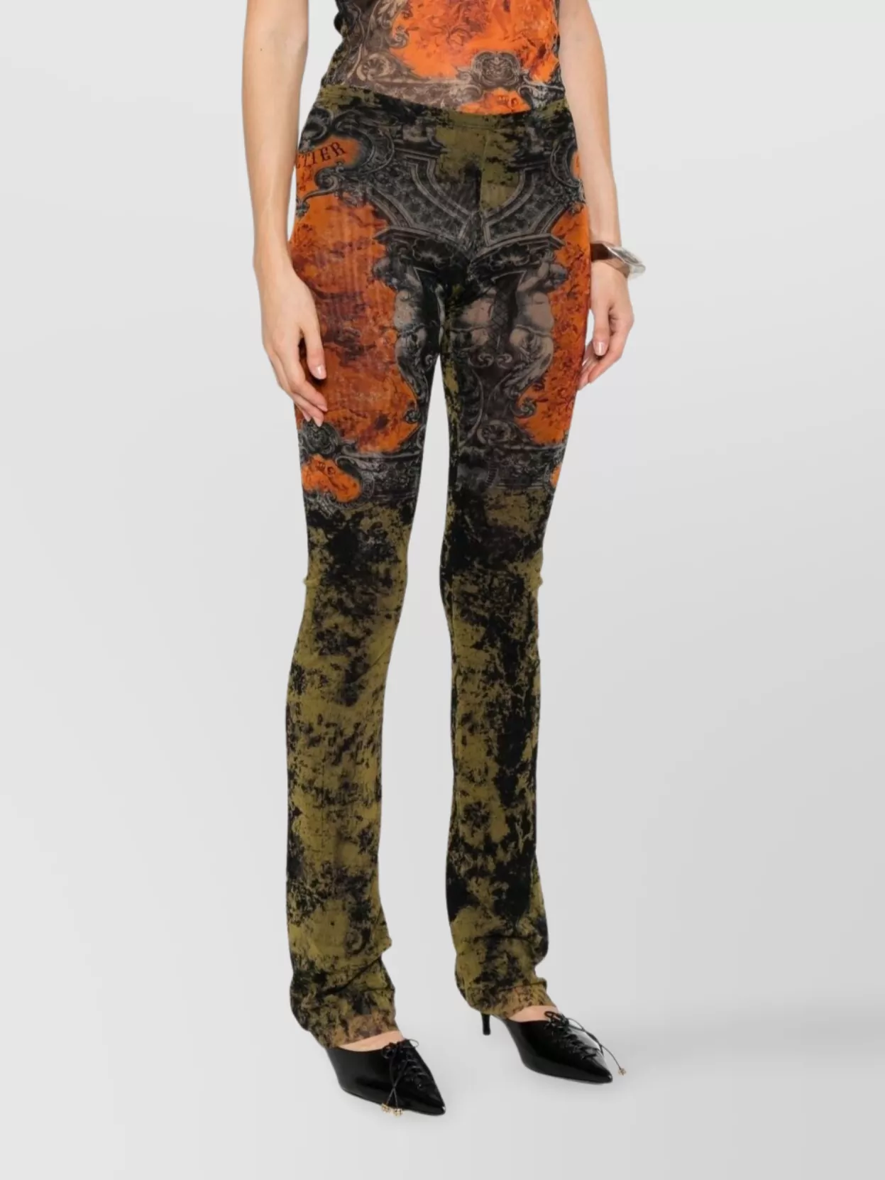 Jean Paul Gaultier Straight Flared Graphic Print Stretch Trousers